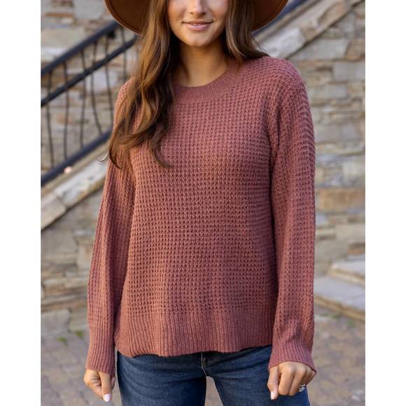 NEW GRACE AND LACE waffle knit sweater in adobe brick - Picture 1 of 2